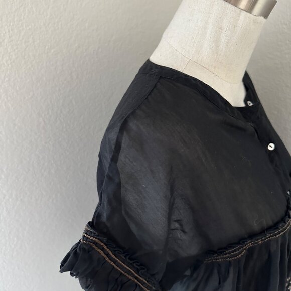 Max & Studio Crew Neck Blouse Slouchy Short Sleeve Ruffle Embroidered Eyelet Min - Picture 5 of 11